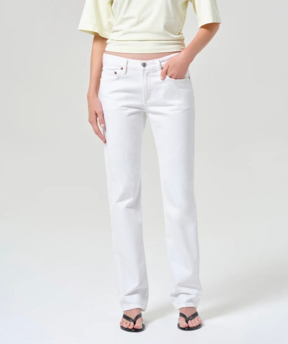AGOLDE Low Rise Slim Straight Jeans Chalk White Siz.27 Premium Denim NWT